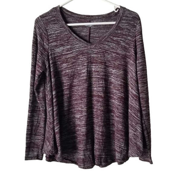 Aerie V Neck Long Sleeve Marled Maroon Flowy Top Size M - Picture 1 of 10